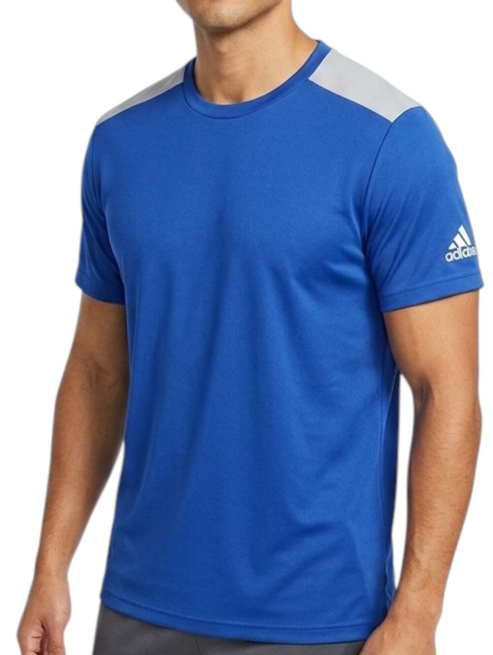 Adidas Men L Climalite Blue Grey Colorblock Short Sleeve Athletic Shirt Workout